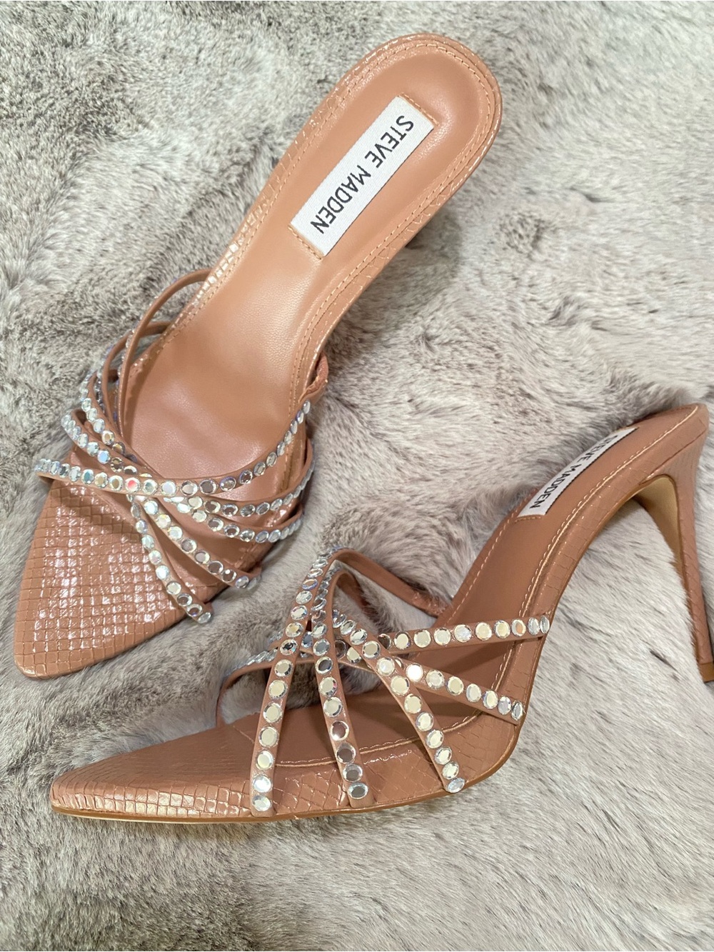 Steve Madden Nude/Tan Rhinestone Strappy Stiletto Heels